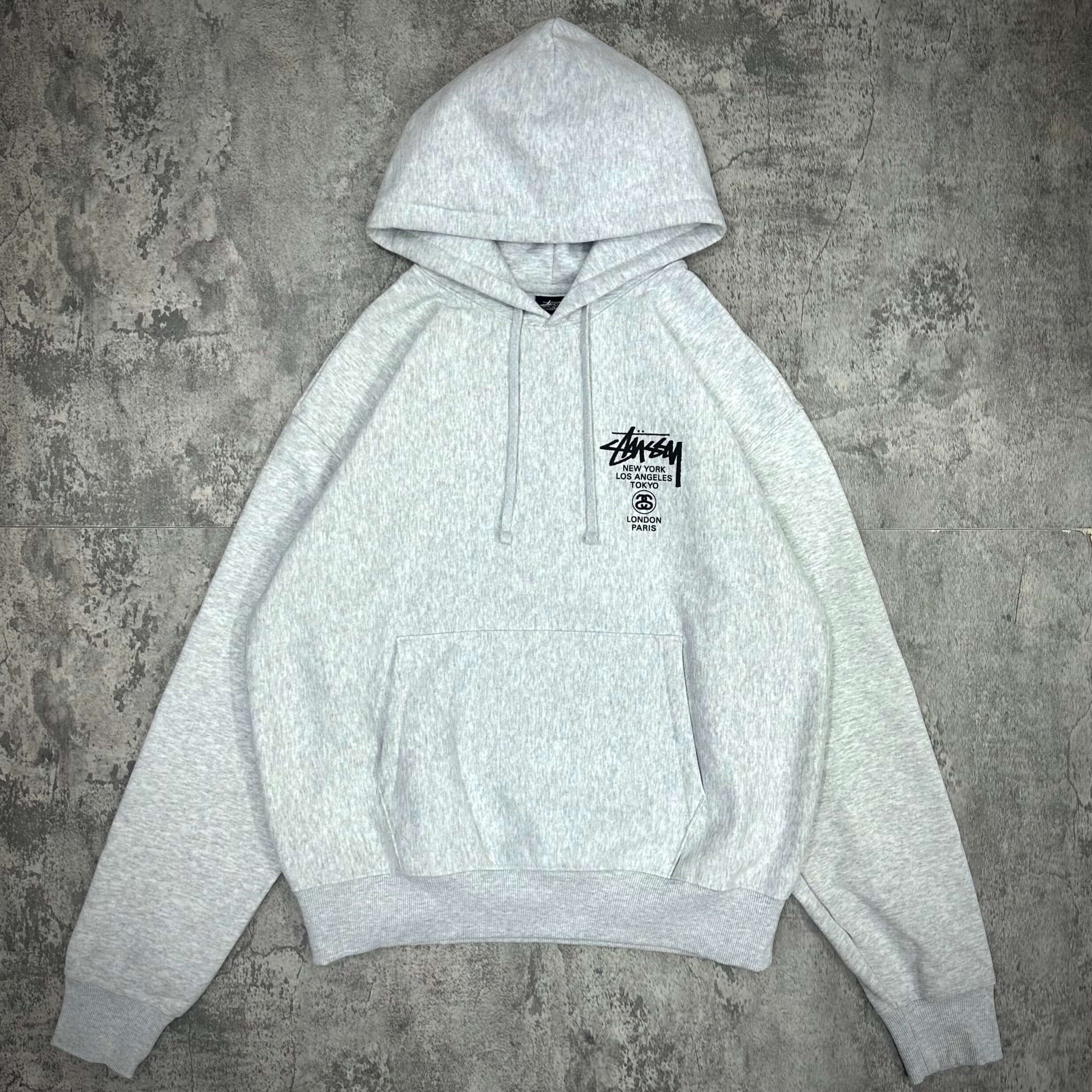 現貨 Stussy World Tour Hoodie - Navy / Black / Grey，灰色連帽衫，簡約風格，正品保證，方便出貨