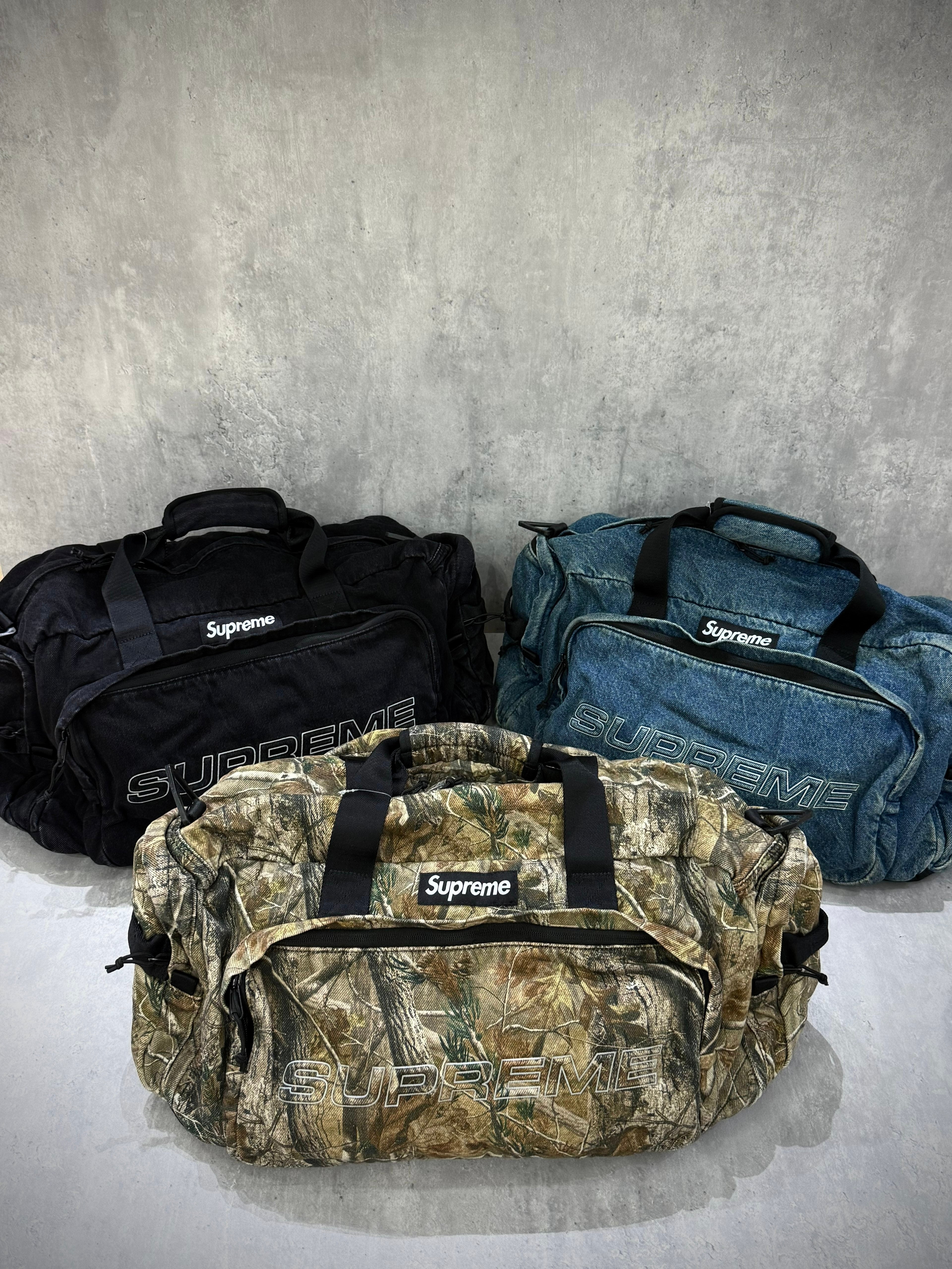 Supreme Denim Duffle Bag FW25 indigo black camo