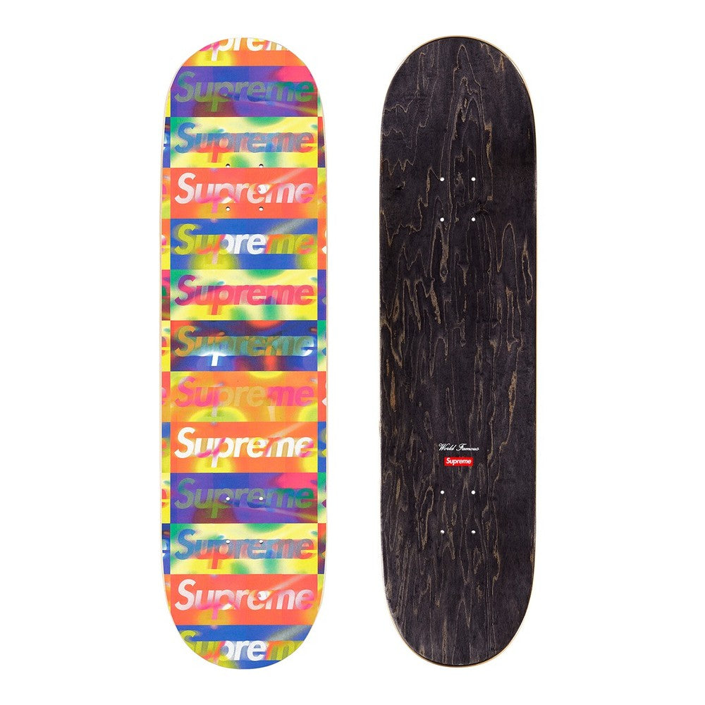 Supreme Distorted Logo Skateboard Deck featuring vibrant colors and a unique design front and back view.