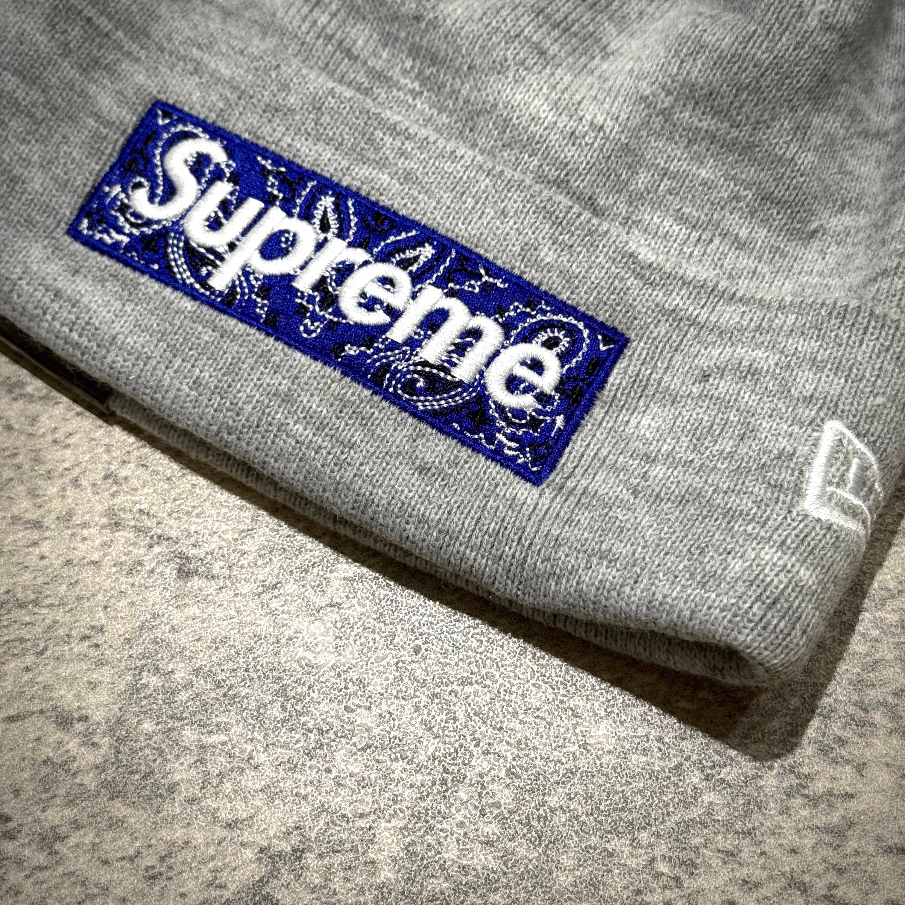 Supreme New Era Bandana Box Logo Beanie - grey logo