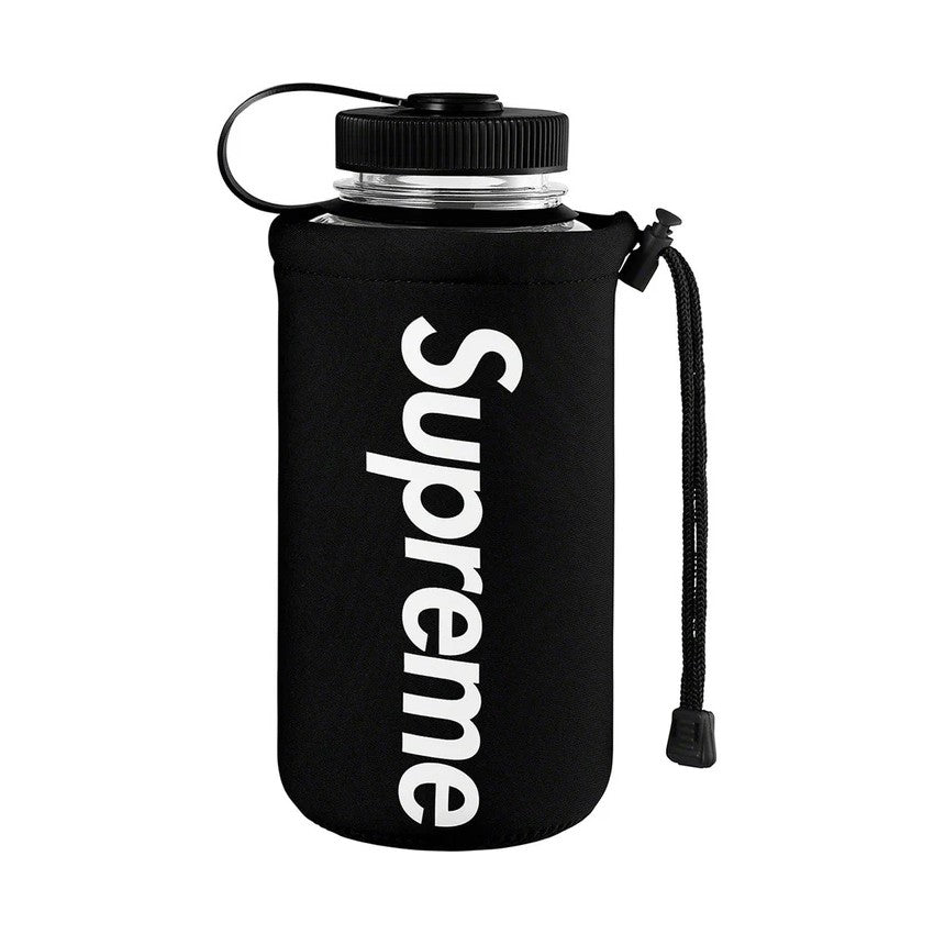 Supreme x Nalgene 32oz Bottle - Black in a stylish black sleeve with white branding.