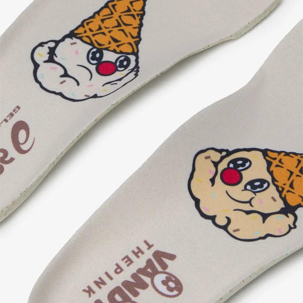 Vandy The Pink x Asics Gel-Kayano 12.1 insole design featuring a cartoon ice cream character with a waffle cone.
