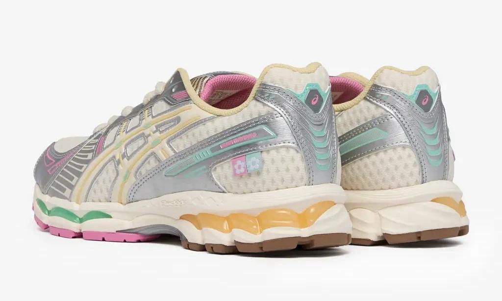 Vandy The Pink x Asics Gel-Kayano 12.1 - Antique White sneakers back view with pastel accents.