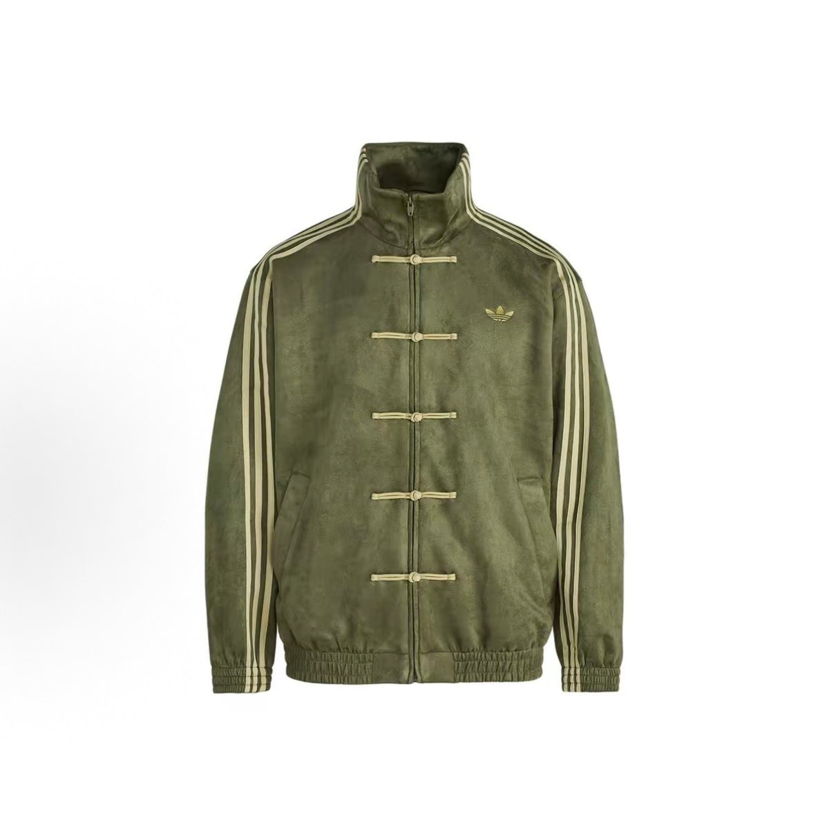 adidas CTT Chinese Track Top 3.1 Gender Neutral Jacket in olive green with gold accents and zip closure