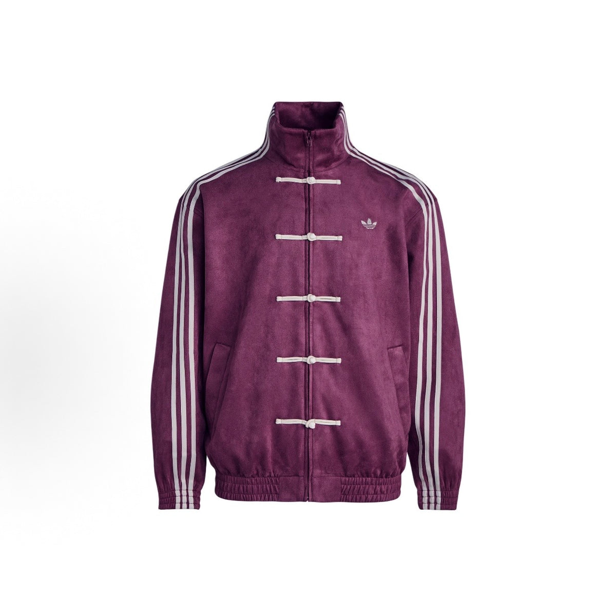 adidas CTT Chinese Track Top 3.1 Gender Neutral Jacket in Collegiate Burgundy color with classic three-stripe design