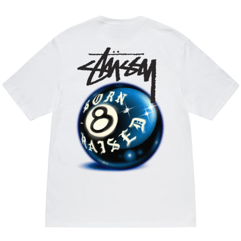 Stussy & BORN X RAISED 8 Ball Tee - White