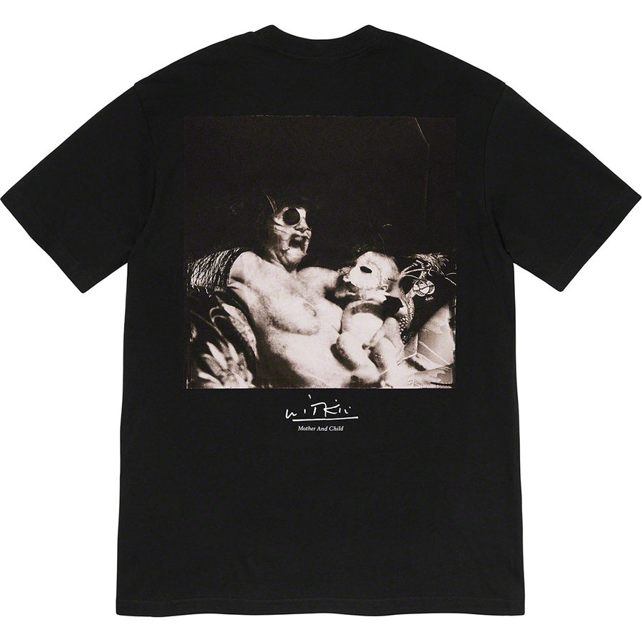 Supreme Joel-Peter Witkin Mother and Child Tee in black with artistic graphic design on back.